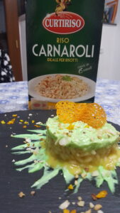 Impiattamento risotto profumato all’arancia con mandorle e mayo al prezzemolo_Carnaroli Curtiriso