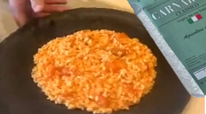 Dalla diretta instagram, il risotto all'amatriciana di Chef Delio con Riso Preciso